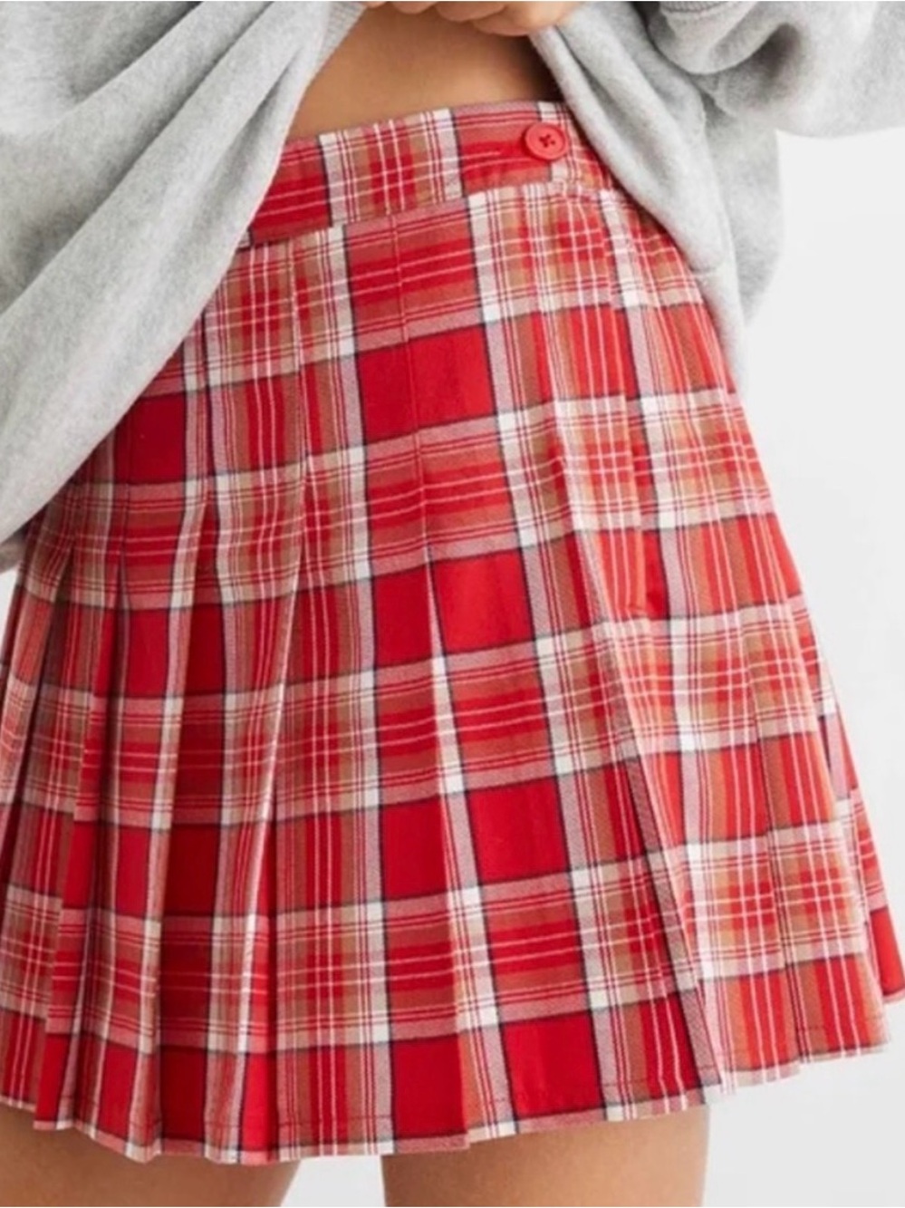 NWT Aerie Class Act Pleated Plaid Mini Skirt | Red | Medium